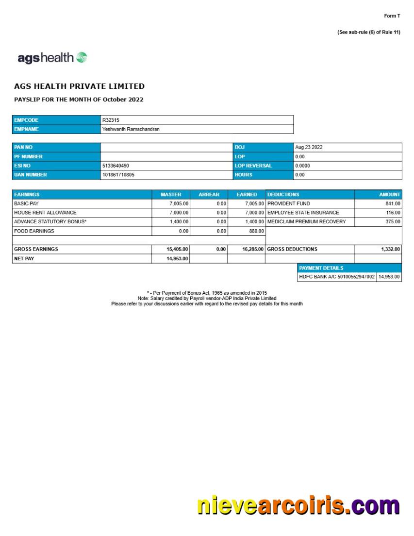 AGS Health management company payslip